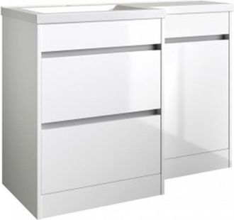 Clifton White Left Hand 2 Drawer Combo Unit with L Shape Basin 1.1m Wide