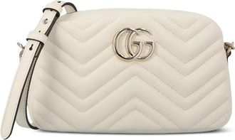 Gucci GG Marmont kleine schoudertas met chevron streep - Beige