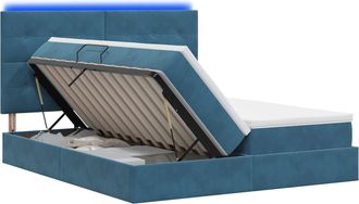 vidaXL Cama De Almacenamiento Led Con Colch&oacute;n Azul Oscuro 200 X 200 Cm Vidaxl