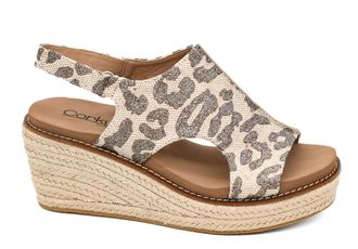 Corkys Footwear Womens K Bye Wedge Sandal In Tan Sparkle Leopard