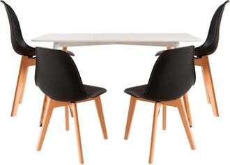 Regalos Miguel Regalos Miguel - Conjuntos De Mesa Y Sillas - Conjunto Mesa Tower Rectangular 120 X 80 Cm Blanca Y Pack 4 Sillas Kelen - Negro