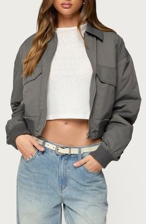 Edikted Dolan Oversize Ruched Sleeve Bomber in Gray at Nordstrom, Size X-Large