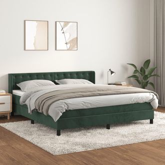 vidaXL Cama Box Spring Con Colch&oacute;n Terciopelo Verde Oscuro 160x200 Cm Vidaxl