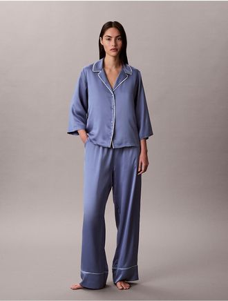 Calvin Klein Womens Satin Sheen Pants - Medium Blue - XL