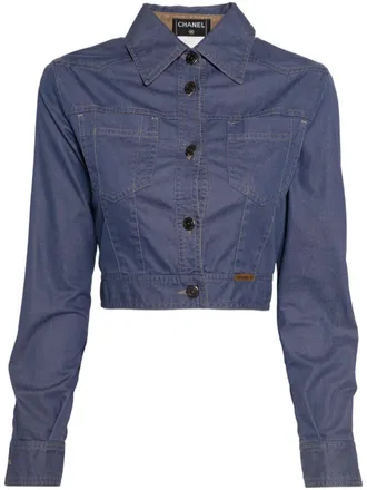 Chanel 2001 single-breasted jacket - women - Cotton/Nylon/Lycra - 34 - Blue