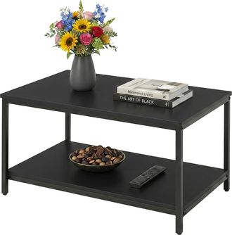 Relaxdays Mesa De Centro Relaxdays, Con Estante, Madera Y Metal, Con Almacenaje, (alxanxf) 42 X 80 X 50 Cm, Mesa De Sal&oacute;n, Negra