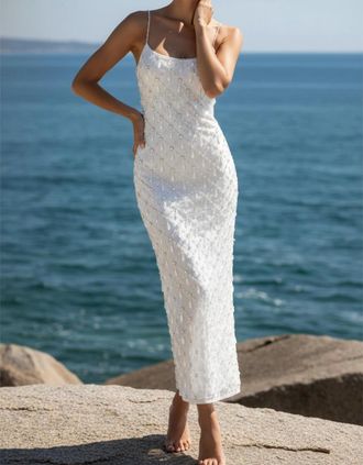 Oceanus Womens Calliope Luxury Crystal Maxi Party Dress White - Size: 10/8