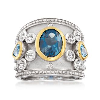 Ross-Simons Blue and White Topaz Ring in Sterling Silver With 14kt Yellow Gold