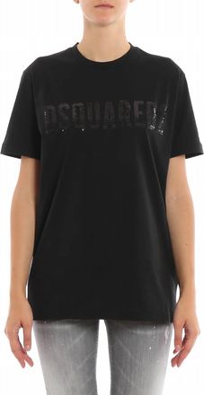 Dsquared2 Womens Sequined Logo Detailed Cotton T-Shirt In Black