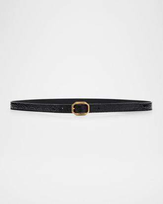Saint Laurent Ceinture Croc-Embossed Leather Belt