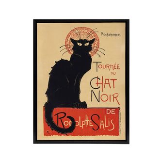 Artery8 Black Cat Chat Noir Cabaret Vintage Ad Steinlen Framed Canvas Wall Art in Orange | Size: W24 x H32