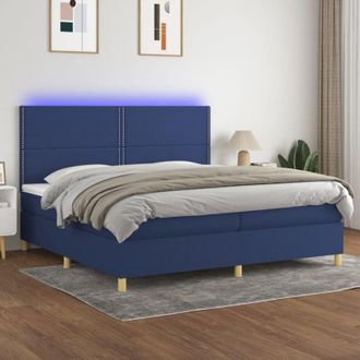 vidaXL Vidaxl - Cama Box Spring Colch&oacute;n Y Luces Led Tela Azul 200x200 Cm