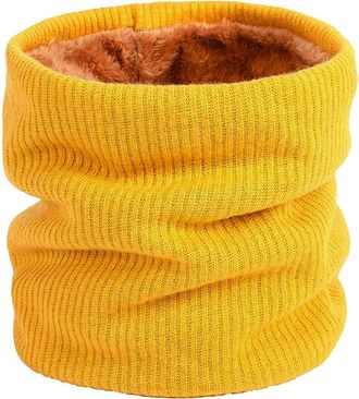 World of Shawls Unisex Men Women Knitted Fleece Neck Warmer Loop Snood Warm Soft and Comfortable (Mustard)