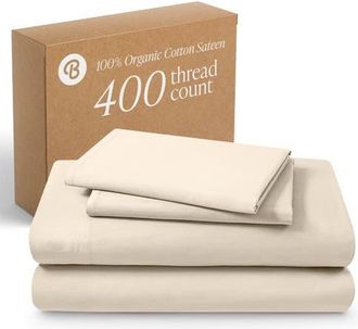 Bare Home 400 Thread Count Organic Cotton Sateen Sheet Set - Split Head King in Sand at Nordstrom