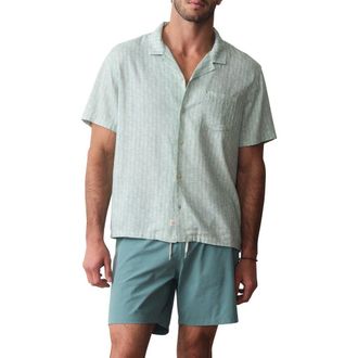 Marine Layer Resort Camp Shirt in Aqua Sardine Print at Nordstrom, Size Xx-Large