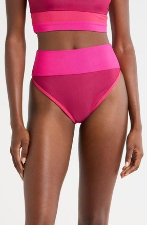 Beach Riot Emmy Colorblock High Waist Bikini Bottoms in Sorbet Red at Nordstrom, Size X-Large