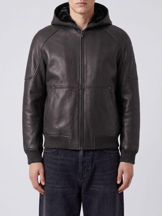 Moose Knuckles Hooded Leather Jacket with Kangaroo Pocket