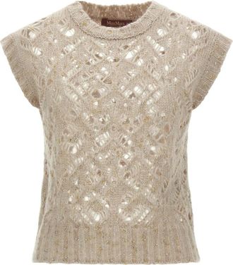 Max Mara Albero Vest - Dames - Ronde hals truien - Beige - S - Wol - Truien & Vesten