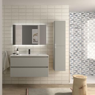 Cygnus Bath Mueble De Ba&ntilde;o Kira 100cm Gris Mate 2 Cajones Lavabo 1 Poza Porcelana