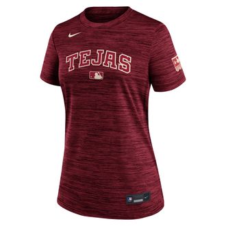 Nike Texas Rangers Authentic Collection City Connect Velocity Nike Womens Dri-FIT MLB T-Shirt in Red | 03EY6DLTER-YCQ