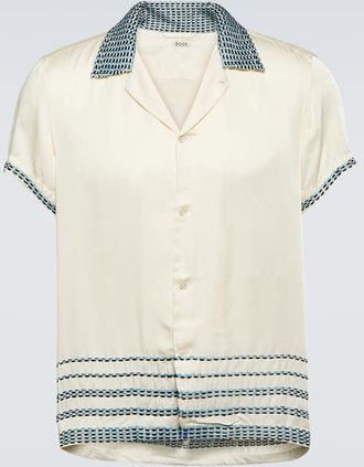 Bode Embroidered silk satin bowling shirt