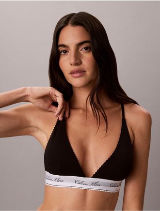 Calvin Klein Womens Icon Cotton Modal Script Triangle Bra - Black - XL
