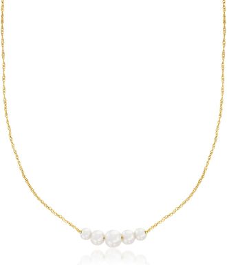 RS Pure by Ross-Simons 3-5.5mm Cultured Pearl Graduated Necklace in 14kt Yellow Gold