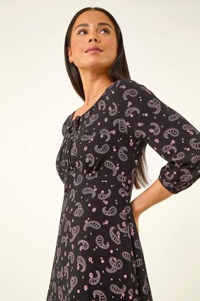 Roman Paisley Print Tie Front Dress