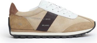 Hogan Sneakers, female, Beige, Size: 6 1/2 US Suede Leather Sneakers with Printed Lettering