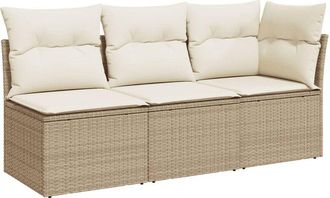 vidaXL Sofá de jardín de 3 plazas con cojines ratán sintético beige Vidaxl
