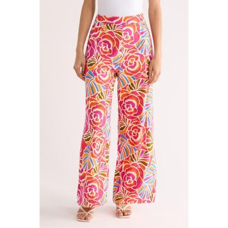 Sugarlips Nomi Floral Elena Wide Leg Pants in Pink-Orange-Blue at Nordstrom, Size X-Small
