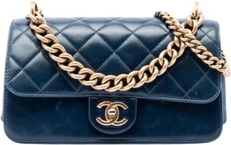 Chanel Pre-owned Quilted Flap Satchel - Dames - Vintage Schoudertas - Blauw - ONE Size - Leer - Vintage