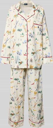 Polo Ralph Lauren Relaxed Fit Pyjama mit Reverskragen Modell Cozy in Offwhite, Größe XXL