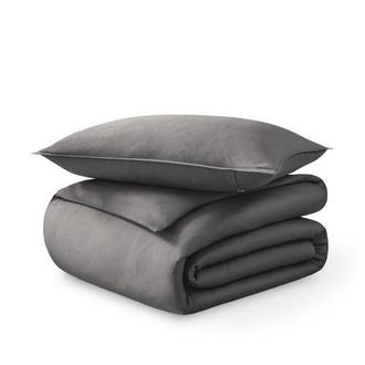 Bare Home 400 Thread Count Organic Cotton Sateen Duvet Cover and Sham Set in Grey at Nordstrom, Size Queen