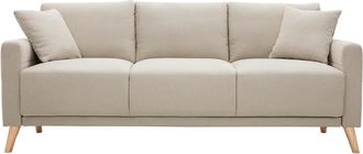 Miliboo Sof&aacute; 3 Plazas De Tela Beige Y Madera Clara Munik