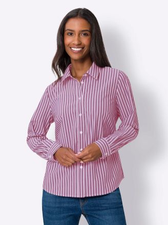 Heine Hemdbluse HEINE, Damen, Gr. 34, lila (erika, wei&szlig;, gestreift), 67% Baumwolle, 29% Polyester, 4% Elasthan, bedruckt, gemustert, gestreift, mehrfarbig, 