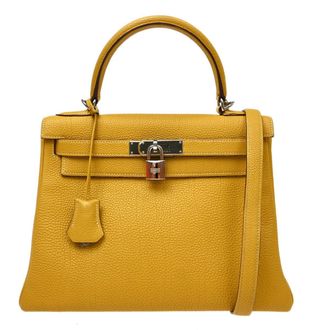 Herm&egrave;s Kelly Handbag Yellow Togo With Palladium Hardware Yellow Leather Handbag (Pre-Owned)