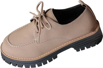 Generic Beige Women S Versatile Loafers with Frosted Round Toe and Thick Heel for Outdoor Indoor Activities