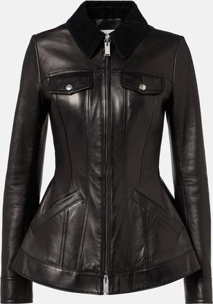 Alexander McQueen Peplum corduroy-trimmed leather jacket