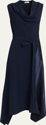 Ferragamo Cowl-Neck Stretch Cady Handkerchief Midi Dress