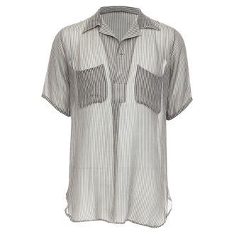 Dries Van Noten sheer striped buttoned polo shirt