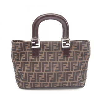 Fendi Zucca Black Brown Canvas Leather Handbag Tote Bag (Pre-Owned)