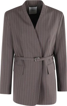 Isabelle Blanche Gestreepte Blazer met Afneembare Riem - Dames - Blazers - Grijs - S - Jassen