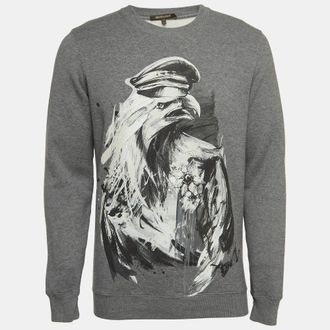 Roberto Cavalli Grey Eagle Print Cotton Knit Sweatshirt