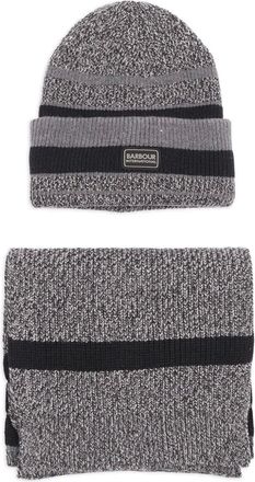 Barbour Set sciarpa e berretto Boston a righe - Grigio