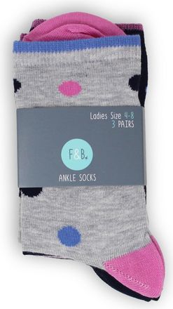 Generic 3 Pairs Finch & Belle Womens Colour Pop Polka Dot Ankle Socks