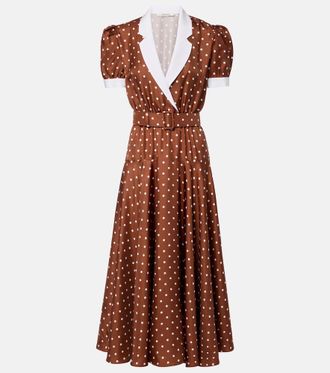 Rodarte Belted polka-dot silk twill midi dress