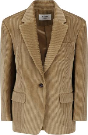 R&oacute;he Beige Peak Lapel Single-Button Corduroy Blazer