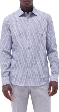 Bugatchi Axel Geo Print Shaped Fit Stretch Cotton Button-Up Shirt in Zinc at Nordstrom, Size Xxx-Large