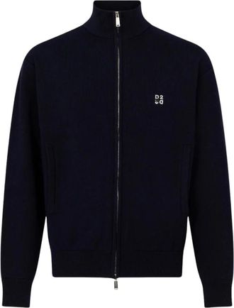 Dsquared2 Metal D2 Upside Down Knit Cardigan - Heren - Vesten - Blauw - S - Polyester - Truien & Vesten
